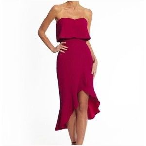 XSCAPE Strapless Dress Women's 8 Magenta High Low Ruffle Formal Party Prom